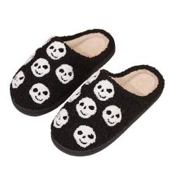 Herren Halloween Bedruckte Hausschuhe Damen Winter Warme Hausschuhe Bequeme Hausschuhe Mann Hausschuhe Frau Komfort Hausschuhe Männer Hausschuhe rutschfeste Slippers Slippers Unisex, Schwarz , 42 EU von BIKETAFUWY