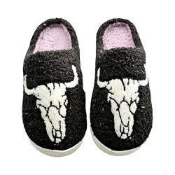 BILIKEYU Damen Halloween Hausschuhe Kuschelige Memory Foam Plüsch Lammfell rutschfeste Haus Schuhe Pantoffeln Winter Warm Bequeme Schlafzimmer Home Slipper gr 38 Dunkelgrau von BILIKEYU