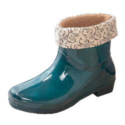 BILIKEYU Damen Kurzstiefel Regenstiefel Baumwolle Gefüttert Herausnehmbar Und Waschbar Zum Arbeiten Angeln rutschfest Wasserdicht Warm Gummi-Regenstiefel Gummistiefel gr 40 Grün von BILIKEYU