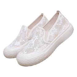 BILIKEYU Damen Sneakers Gestreiftes Mesh Besticktes Elegant Atmungsaktive Leichte Weiche Bequem Freizeitschuhe rutschfeste Gehen Schuhe Walkingschuhe gr 36 Weiß von BILIKEYU