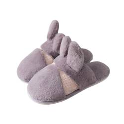 BILIKEYU Hausschuhe Damen Flache Lustig Niedliche Hasenohren Pantoffeln Warme Weich Bequem Plüsch Flauschige rutschfeste Schlafzimmer Memory Foam Slip On Home Slipper Indoor gr 43 Lila von BILIKEYU