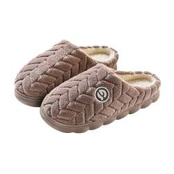 BILIKEYU Hausschuhe Damen Herren Bequeme Flache Plüsch rutschfeste Home Slipper Baumwolle Hausschlappen Für Das Schlafzimmer Winter Warm Weiche Slip On Schuhe gr 40 Kaffee von BILIKEYU