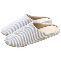 BILIKEYU Hausschuhe Damen Herren Gestreiften Hause Freizeit Stille rutschfeste Filzpantoffeln Bequeme Weiche Baumwolle Indoor Home Slipper Winter gr 36 Marine von BILIKEYU