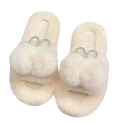 BILIKEYU Hausschuhe Damen Plüsch Flauschige Slipper Flache Offene Warme Weich Bequem Winter Niedliche Memory Foam Slip On Pantoffeln Hausschlappen Indoor gr 37 Weiß von BILIKEYU