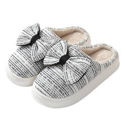 BILIKEYU Hausschuhe Damen Plüsch Niedliche Weiche Bowknot Warm rutschfeste Baumwollpantoffeln Winter Bequeme Weiche Pantoffeln Slipper Schlafzimmer Indoor gr 40 Weiß von BILIKEYU