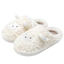 BILIKEYU Hausschuhe Herren Damen Flauschige Lustig Niedliche Weiche Haus Schuhe Flache Pantoffeln Baumwolle Lammfell Bequeme Schlafzimmer Memory Foam Home Slipper gr 40 Weiß von BILIKEYU