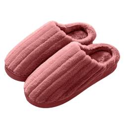 BILIKEYU Hausschuhe Herren Damen rutschfeste Plüsch Flauschige Plüsch Niedliche Pantoffeln Atmungsaktive Schlafzimmer Bequeme Baumwolle Memory Foam Slip On Schuhe Home Slipper gr 38 Wein von BILIKEYU