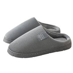 BILIKEYU Hausschuhe Herren Flache Winter Plüsch Warm Weiche Indoor rutschfeste Haus Schuhe Bequeme Baumwolle Memory Foam Plüschpantoffeln Home Slipper gr 41 Grey von BILIKEYU