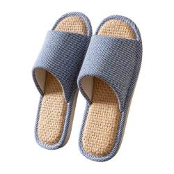 BILIKEYU Hausschuhe Herren rutschfeste Baumwollleinen Haus Schuhe Flache Offene Schlafzimmer Pantoffeln Bequeme Memory Foam Home Slipper Indoor gr 40 Marine von BILIKEYU