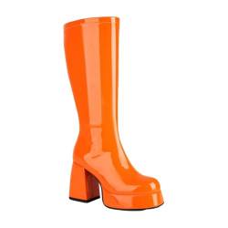 BILIKEYU Lange Stiefel Damen Plateau rutschfest Stiefeletten Lack Mit Absatz Reißverschluss Sexy Mid-Calf Kurzschaft Stiefel Vintage Elegant Bequem Langlebig Stiefel gr 42 Orange von BILIKEYU