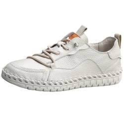 BILIKEYU Mode Sneaker Herren Casual Flache Schnürer Leichte Mesh Atmungsaktive Sportschuhe Freizeitschuhe rutschfeste Weiche Outdoor Walkingschuhe Bequem gr 41 Weiß von BILIKEYU