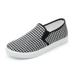 BILIKEYU Sneaker Slip in Damen-Halbschuhe Vintage Karierter Print Atmungsaktiv Leichte Weiche Bequem Walkingschuhe Flach Leichte Elegantes Gehen Freizeitschuhe gr 37 Schwarz von BILIKEYU