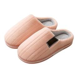 Hausschuhe Damen Herren Flache Bequeme Slipper für Frauen Flauschige Winter Warm Weiche Baumwolle Memory Foam Slip On Hausschuhe Indoor Schlafzimmer gr 38 Rosa von BILIKEYU