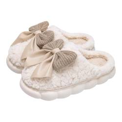 Hausschuhe Damen Lammfell rutschfeste Plüsch Flauschige Winter Warm Weiche Schuhe Niedliche Bequeme Slipper für Frauen Flauschige Hausschuhe gr 36 Weiß von BILIKEYU