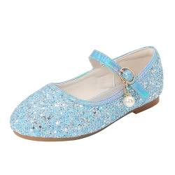 Mädchen Mary Jane Schuhe mit Pailletten Weicher Performance-Prinzessin-Schuhe Kleinkind Kinder Hochzeit mit niedrigem Absatz Glitzer Flache Schuhe (a-Blue, 32 Big Kids) von BILIKEYU