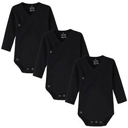 BINIDUCKLING 3er Pack Baby Jungen Mädchen Langarm Wickelbodys - 100% Baumwoll Baby Body mit Seitlichen Druckknöpfen für 6-9 Monate, Schwarz von BINIDUCKLING