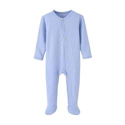 BINIDUCKLING Baby Druckknopf Schlafanzug, mit Fuß, mit Fäustlings Bündchen, Baumwolle - Langarm Baby Strampler Baby Pyjamas für Jungen Mädchen 9-12 Monate, Hell blau von BINIDUCKLING