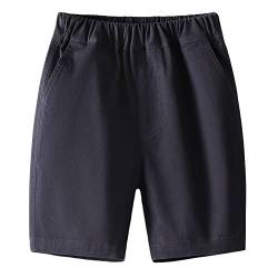 BINIDUCKLING Jungen Sommer Elastische Taille Kurze Hose - Schuluniformen Pull-on Shorts (Marineblau,120/5 Years) von BINIDUCKLING