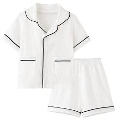 BINIDUCKLING Mädchen Pyjama Kurzarm Schlafanzug Gaze Nachtwäsche PJS Weiß 2T von BINIDUCKLING