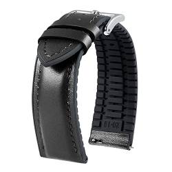 BINLUN Leder Uhrenarmbänder Silikon-Innenfutter Hybrid Elegant Schnellverschluss Lederarmband für Smartwatches Schwarze/Silberne Schnalle 6 Farben Herren Damen（Schwarz, 22mm,Silberne Schnalle von BINLUN