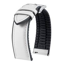 BINLUN Leder Uhrenarmbänder Silikon-Innenfutter Hybrid Elegant Schnellverschluss Lederarmband für Smartwatches Schwarze/Silberne Schnalle 6 Farben Herren Damen（Weiß,18mm,Silberne Schnalle von BINLUN