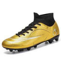 BINQER Herren-Fußballschuhe mit Langen Spikes, gebrochenen Nägeln, High-Top-Socken, Wettkampfsport-Trainingsschuhe Fußballausrüstung(Gold,41 EU) von BINQER