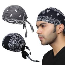 Set mit 2 Sport-Bandana-Mützen, aus 100% Baumwolle, Bandana-Stirnbänder, Fahrradschals für Männer und Frauen, Grafikdruck, Fahrrad-Kopfbedeckung, atmungsaktive schweißabsorbierende Hüte von BIRWUMI