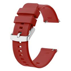 BISONSTRAP Uhrenarmband 20mm, Silikon Uhrenarmbänder mit Schnellverschluss für Männer Frauen (Wein Rot, Silberne Schnalle) von BISONSTRAP