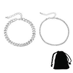 2 Pcs Damen Mädchen Fußkette kubanische Fußkettchen Doppelschicht Kristall Fußkettchen Sommer Strand klassische Fußbändchen Fußschmuck von BIVBWQU