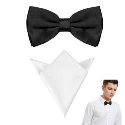 Fliege Herren mit Einstecktuch Set gebunden Fliege mit Einstecktuch fur Herren Einfarbig Einstellbar Smoking Fliege Schwarze Fliege Herren Klassisch für Hochzeit Party (Schwarz) von BIVBWQU