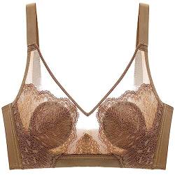 BIXUR Damen BH Minimizer Push Up BH ohne Bügel große größen 90C Braun Atmungsaktiv Spitzen Bralette Wohlfühl Bustier Nahtlos von BIXUR