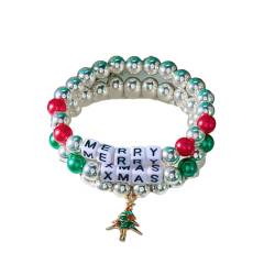 BKEPDY 3 Stück Weihnachtsarmbänder Set für Frauen Stapelbares Stretch Perlenarmband Set Weihnachten Handarmband Christmas Friendship Bracelets für Weihnachtsfeier Bunte Bead Armbänder (Farbe-2 von BKEPDY