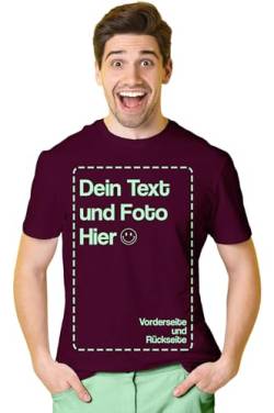 BLAK TEE Herren T-shirt Bedrucken Lassen — T-Shirt Herren personalisiert mit Namen und Foto Geschenk mit eigenem Bild — Tshirt Rückenprint Burgund XL von BLAK TEE