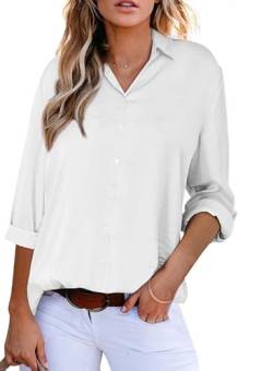 BLENCOT Bluse Damen Langarm Casual Streifen Oberteile Hemd Lose V-Ausschnitt Langarmshirt Chiffon Weiße Blusen Tops Elegant von BLENCOT