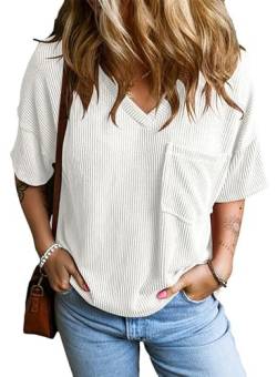 BLENCOT Damen T-Shirt Oversize Kurzarm V-Ausschnitt Oberteile Bluse Damen Sommer Casual Lose Basic Shirt Tops von BLENCOT