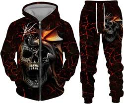 BLOORI Totenkopf Herren Trainingsanzug Jogginganzug 3D Skull Pattern Hoodie und Hose Kapuzenpullover Zweiteiliges Set (Totenkopf6,S) von BLOORI