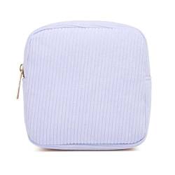 BLULILY Kleine Make-up-Tasche für Damen, Kordsamt, einfarbig, Reißverschluss, Münzgeldbörse, Kosmetiktasche, tragbarer Kulturbeutel, Organizer, Aufbewahrungstasche, Blau, approx. von BLULILY