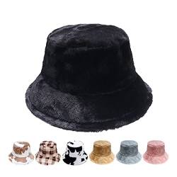 Winter Bucket Hat - Flauschiger Fischerhut Kunstfell Hut Fuzzy Furry Warm Hut für Damen Herren, Schwarz , One size von BLURBE