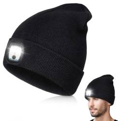 BNGXR Mütze Mit LED Licht,Wiederaufladbare USB Strickmütze Mit Licht,Einstellbare Helligkeit Stirnlampe,Unisex Winter Warme Mütze Kappe Männer Papa Weihnachten Laufen Wandern Camping von BNGXR