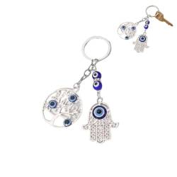 Evil Eye Keychain Hamsa Fatima Hand, Böses Auge Schlüsselanhänger, Türkisch Blau Böses Auge Schlüsselbund, Schlüsselanhänger Böser Blick, Türkisches Amulett Glücksbringer Anhänger für Männer Frauen von BNOYONERAS