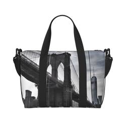 Brooklyn Bridge bedruckte Reisetasche für Herren und Damen, groß, wasserabweisend, Turnbeutel, Wochenendtasche mit Schultergurt, Schwarz , Einheitsgröße, Reisetasche von BNVSADC