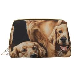 Golden Retrievers bedruckte Make-up-Tasche für Damen, tragbare Leder-Make-up-Tasche, Reise-Kosmetiktasche, Organizer mit Reißverschluss, weiß, Einheitsgröße, Kosmetiktasche von BNVSADC