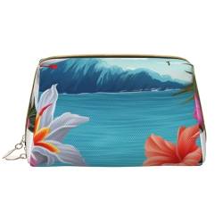 Make-up-Tasche für Damen, Motiv: Hawaii-Hibiskusblume, tragbar, Leder, Reise-Reißverschluss, Kosmetiktasche, weiß, Einheitsgröße, Kosmetiktasche von BNVSADC