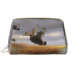 Make-up-Tasche für Damen, Motiv: Jagd, fliegende Wildenten, 8 bedruckte Make-up-Tasche aus Leder, Reise-Kosmetiktasche, Organizer mit Reißverschluss, weiß, Einheitsgröße, Kosmetiktasche von BNVSADC