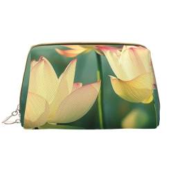 Make-up-Tasche für Damen, Motiv: Lotusblume, tragbar, Leder, Reise-Reißverschluss, Kosmetiktasche, weiß, Einheitsgröße, Kosmetiktasche von BNVSADC