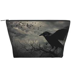 Night Crow bedruckte Reise-Make-up-Tasche, Trapez-Kosmetiktasche, Make-up-Koffer, Kulturbeutel, Organizer für Damen, Schwarz , Einheitsgröße, Kosmetiktasche von BNVSADC