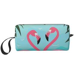 Palmblatt- und Flamingo-Paar-bedruckte Reise-Make-up-Tasche, tragbare Kosmetiktasche, Make-up-Koffer, Kulturbeutel, Handtaschen-Organizer für Frauen, weiß, Einheitsgröße, Kosmetiktasche von BNVSADC