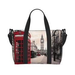 Red Phone Booth London Street Printed Reisetasche für Herren und Damen, groß, wasserabweisend, Turnbeutel, Wochenendtasche mit Schultergurt, Schwarz , Einheitsgröße, Reisetasche von BNVSADC