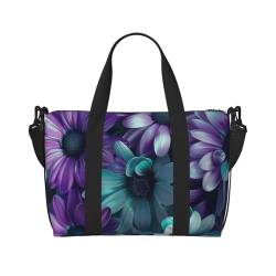 Reisetasche mit Blumenmuster für Herren und Damen, groß, wasserabweisend, mit Schulterriemen, Violett und Blaugrün, Schwarz , Einheitsgröße, Reisetasche von BNVSADC