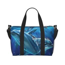 Reisetasche mit Delfin-Druck, für Herren und Damen, groß, wasserabweisend, Turnbeutel, Wochenendtasche mit Schultergurt, Schwarz , Einheitsgröße, Reisetasche von BNVSADC